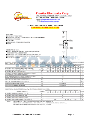 FR30-005-LFR datasheet - 3A FAST RECOVERY PLASTIC RECTIFIER