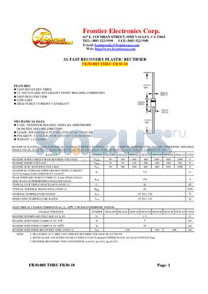 FR30-08 datasheet - 3A FAST RECOVERY PLASTIC RECTIFIER