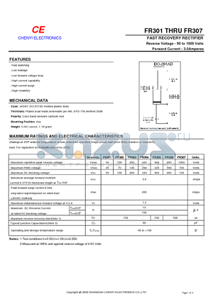 FR301 datasheet - FAST RECOVERY RECTIFIER