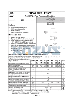 FR301 datasheet - 3.0 AMPS. Fast Recovery Rectifiers