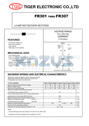 FR301 datasheet - 3.0 AMP FAST RECOVERY RECTIFIERS