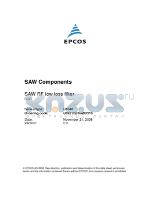 B39212B1640U510 datasheet - SAW RF low loss filter