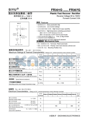 FR301G datasheet - Plastic Fast Recover Rectifier Reverse Voltage 50 to 1000V Forward Current 3.0A