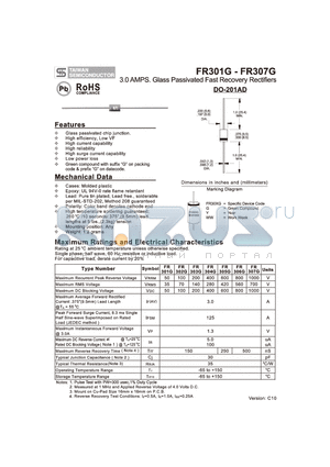 FR301G_10 datasheet - 3.0 AMPS. Glass Passivated Fast Recovery Rectifiers