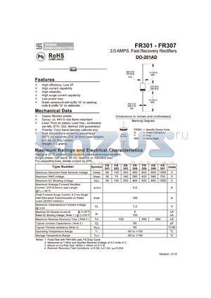 FR301_10 datasheet - 3.0 AMPS. Fast Recovery Rectifiers