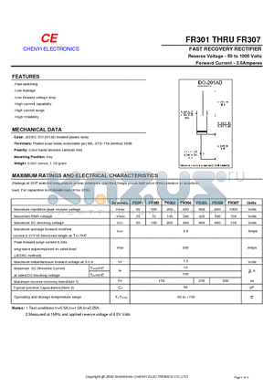 FR302 datasheet - FAST RECOVERY RECTIFIER