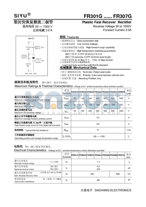 FR302G datasheet - Plastic Fast Recover Rectifier Reverse Voltage 50 to 1000V Forward Current 3.0A