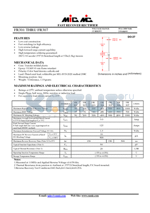 FR303 datasheet - FAST RECOVER RECTIFIER