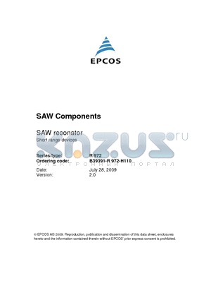 B39391-R972-H110 datasheet - SAW Components SAW resonator Short range devices