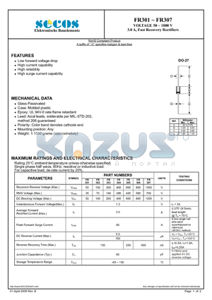 FR303 datasheet - 3.0 A, Fast Recovery Rectifiers