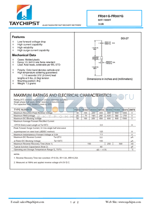 FR303G datasheet - GLASS PASSIVATED FAST RECOVERY RECTIFIERS