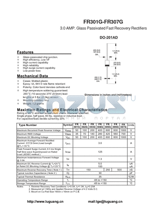 FR303G datasheet - 3.0 AMP. Glass Passivated Fast Recovery Rectifiers