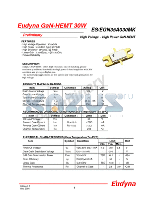 ESN35A030MK datasheet - High Voltage - High Power GaN-HEMT