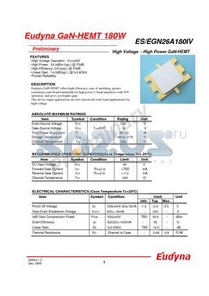 ESN26A180IV datasheet - High Voltage - High Power GaN-HEMT