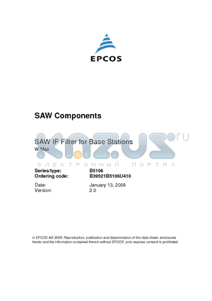 B39521B5106U410 datasheet - SAW IF Filter for Base Stations WiMax