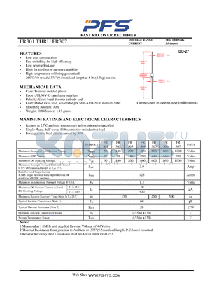 FR304 datasheet - FAST RECOVER RECTIFIER