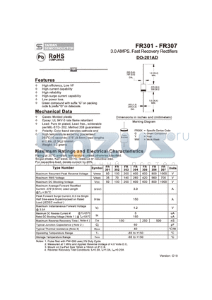 FR304 datasheet - 3.0 AMPS. Fast Recovery Rectifiers