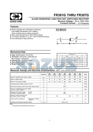 FR304G datasheet - GLASS PASSIVATED JUNCTION FAST SWITCHING RECTIFIER