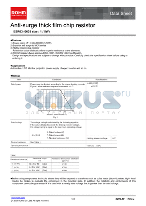 ESR03 datasheet - Anti-surge thick film chip resistor