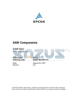 B39871B3734H110 datasheet - SAW Components