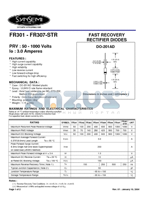 FR305 datasheet - FAST RECOVERY RECTIFIER DIODES