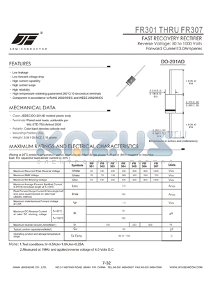 FR305 datasheet - FAST RECOVERY RECTIFIER