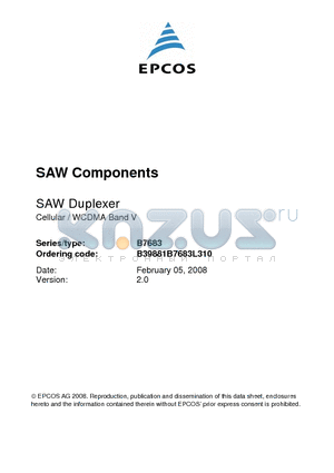 B39881B7683L310 datasheet - SAW Components