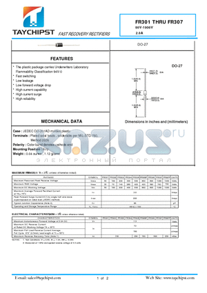 FR305P datasheet - FAST RECOVERY RECTIFIERS