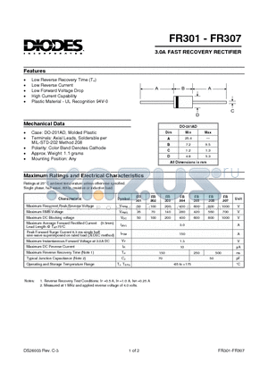 FR306 datasheet - 3.0A FAST RECOVERY RECTIFIER