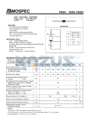 FR306 datasheet - FAST RECOVERY RECTIFIER