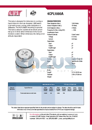 4CPL1000A datasheet - Pulse modulator or switch tube