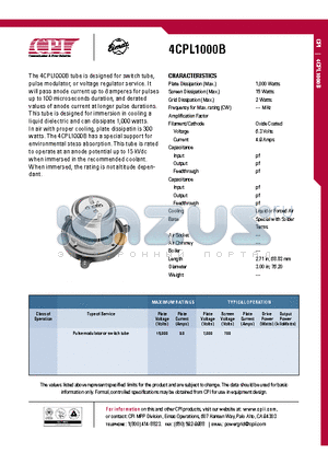 4CPL1000B datasheet - Pulse modulator or switch tube