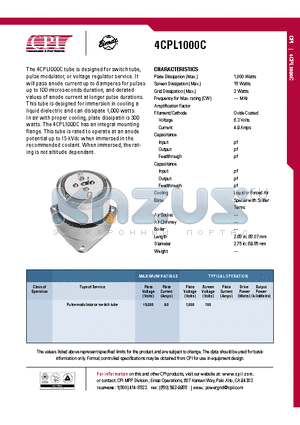 4CPL1000C datasheet - Pulse modulator or switch tube