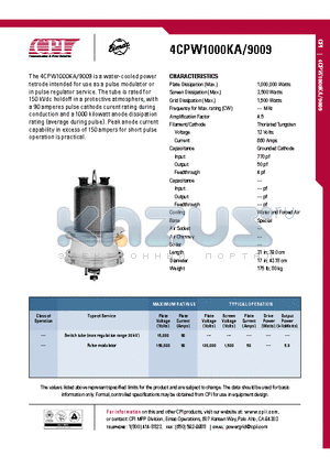 4CPW1000KA datasheet - Switch tube (max regulation range 20 kV)