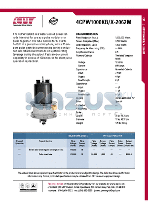 4CPW1000KB datasheet - Switch tube (max regulation range 20 kV)