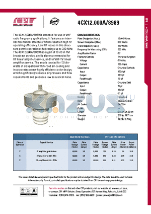 4CX12-000A datasheet - RF amplifier, grid-driven