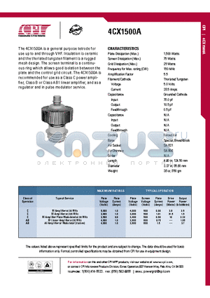 4CX1500A datasheet - RF Amplifier at 30 MHz