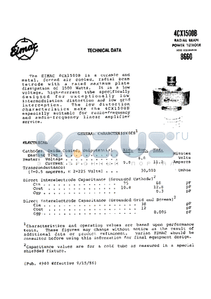 4CX1500B datasheet - RADIAL BEAM POWER TETRODE