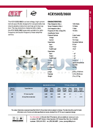 4CX1500B datasheet - RF linear amplifier