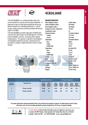 4CX20-000E datasheet - RF power amplifier
