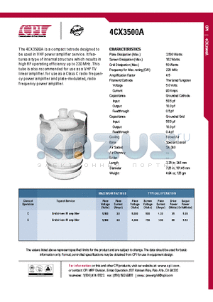 4CX3500A datasheet - Grid driven RF amplifier