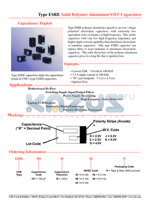 ESRE221M0ER datasheet - Solid Polymer Aluminum SMT Capacitors Surface Mount, High Capacitance
