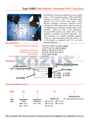 ESRH680M08R datasheet - Solid Polymer Aluminum SMT Capacitors Surface Mount, High Capacitance