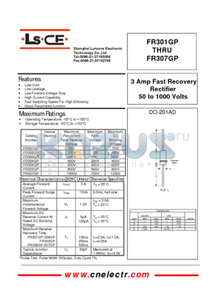 FR307GP datasheet - 3Amp Fast Recovery Rectifier 50 to 1000 volts