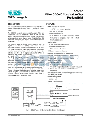 ESS3207 datasheet - Video CD/DVD Companion Chip