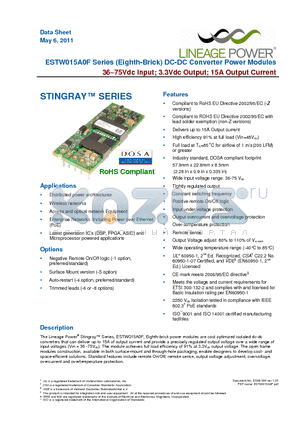 ESTW015A0F641-Z datasheet - ESTW015A0F Series (Eighth-Brick) DC-DC Converter Power Modules