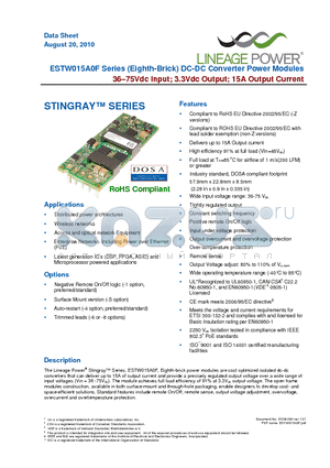 ESTW015A0F41Z datasheet - ESTW015A0F Series (Eighth-Brick) DC-DC Converter Power Modules