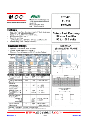 FR3AB datasheet - 3 Amp Fast Recovery Silicon Rectifier 50 to 1000 Volts