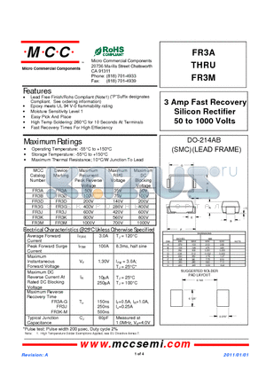 FR3A_11 datasheet - 3 Amp Fast Recovery Silicon Rectifier 50 to 1000 Volts