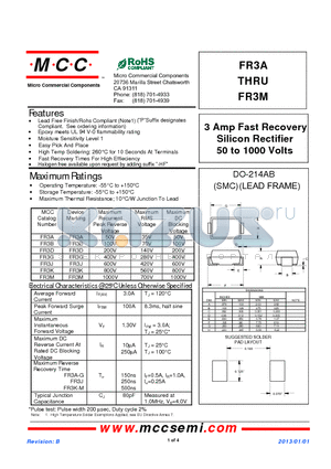 FR3A_13 datasheet - 3 Amp Fast Recovery Silicon Rectifier 50 to 1000 Volts